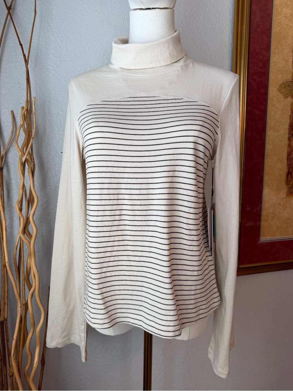 52~ NWT Nation Los Angeles Neo Turtleneck Cream Long Sleeve Top Organic Cotton S